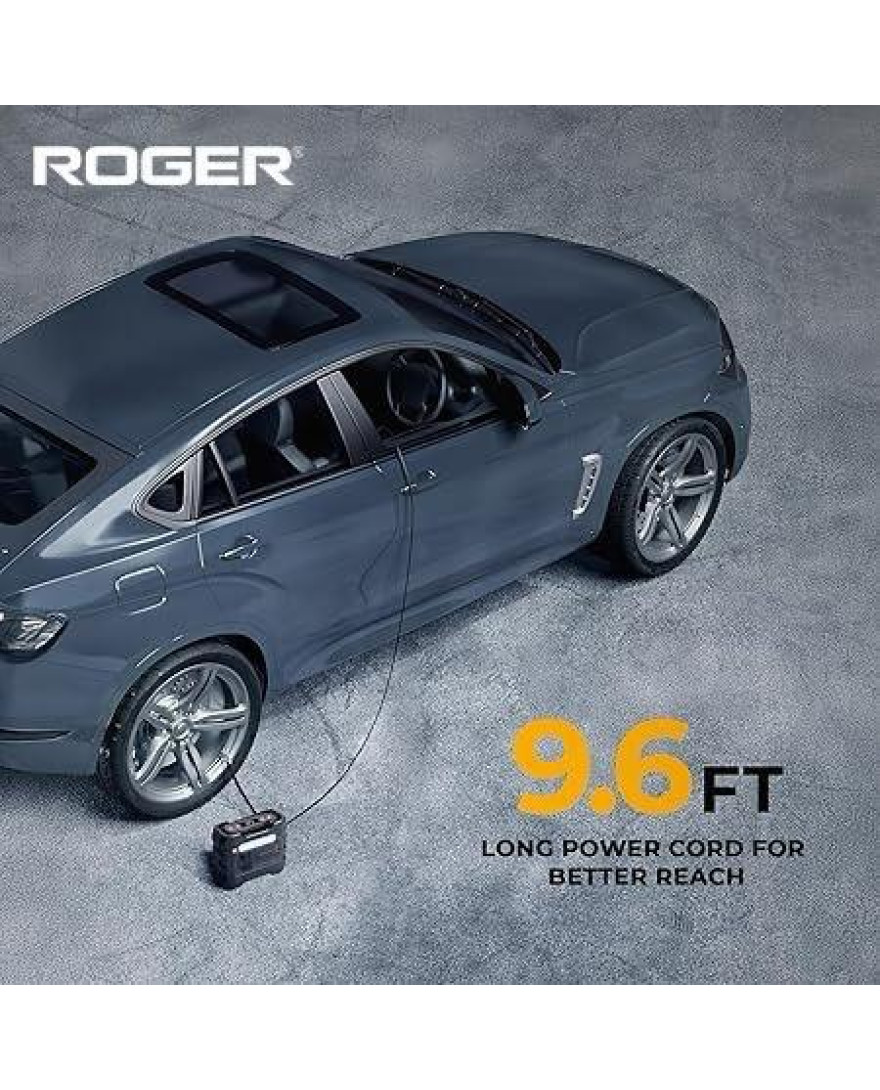 Roger Portable 12V DC Air Compressor Pump with Digital Gauge, Auto Shut-Off & LED Light | Tyre Inflator | OB 285